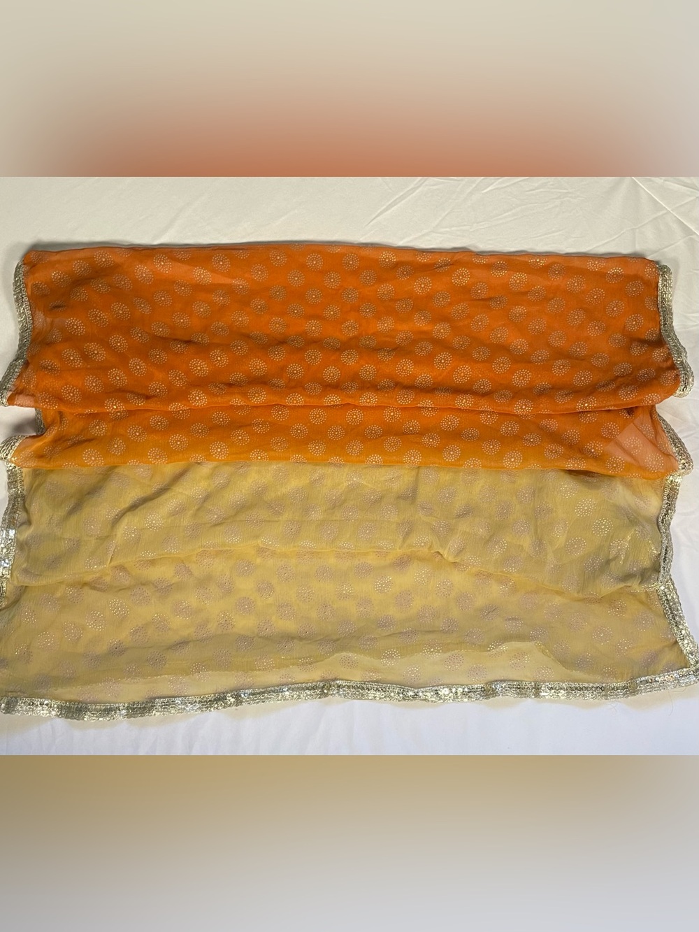 Womenâs Orange Gold Ombre Sheer Bandhani-Style Sequin Dupatta / Scarf / Wrap